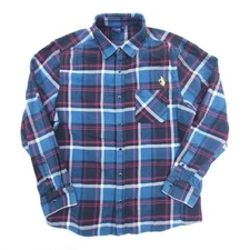 Krooked Skateboards Mens Blue Plaid Flannel X-Large Button Up Long Sleeve Shirt.