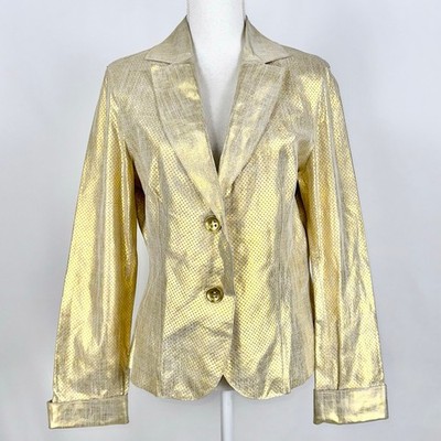 Cache Women's Vintage Coated 100% Leather Blazer Jacket Large Gold