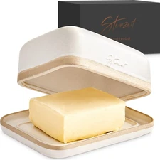 STEINZEIT Butter Dish with Lid (4.9 in x 6.9 in) - Ceramic Large, White 