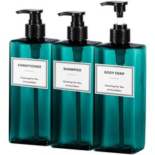 Plastic Shampoo and Conditioner Dispenser Refillable Pump Bottles Blue