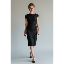VTG Wool Embroidered Sheath Dress Sz XS Black Floral Goth Retro Academia Cosplay