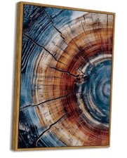 BingruiArt Tree Ring Wall Art Blue 12"x16" Natural Framed Tree Ring - 01 Framed