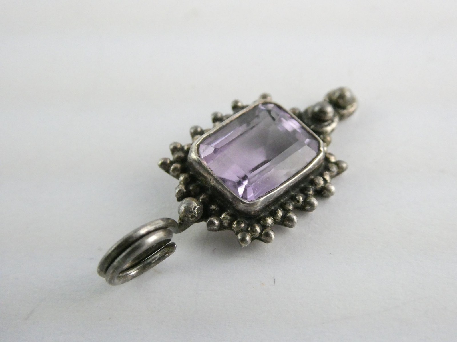 Sterling Silver Rectangular Cut Amethyst Charm Pe… - image 4