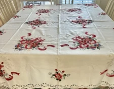 RARE Vintage Christmas Tablecloth Hand Embroidered German Market 69x49