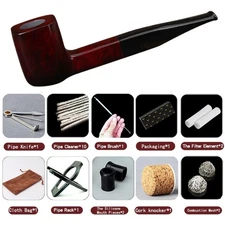 Handmade Smooth Briar Wood Tobacco Pipe 3mm filter  Square Bowl Smoking Tool Set