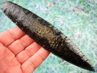 Super Fine 7 1/8 inch Nevada Obsidian Agate Basin with COA Arrowheads Artifacts