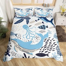 Whale Duvet Cover Life Printed Bedding Set, Octopus Sea Turtle Decor Comforte...