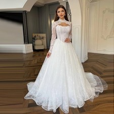 Lace Wedding Dresses Full Sleeves High Neck Bridal Dress Boho Wedding Gown