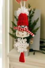 Crochet Snowman Ornament, Handmade Christmas, Hanging Decor, Tree