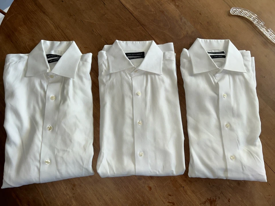 Saks Fifth Ave, Slim Fit-Coupe Etroite, 3 White Shirts, 15.5 - 32/33, Men - Image 3 of 4