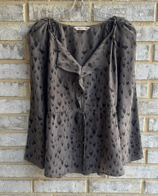 Rebecca Taylor Long Sleeve V-Neck Tie Waist Abstract Dot Blouse Women's Size 8