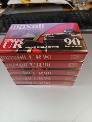 (5) Maxwell UR 90 Minute Blank Audio Cassette Tapes Normal Bias - SEALED NEW