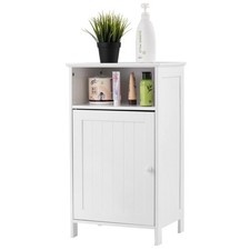 Bathroom Floor Storage Cabinet Side Table Adjustable Shelf Freestanding White