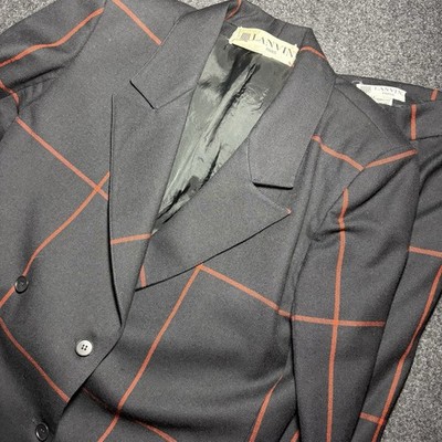 Vintage Lanvin Paris Wool Skirt Suit Set Double Breasted Blazer Women s Size 42