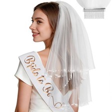 Lareko Bride to Be Sash and Veil Set Bachelorette Party Kit with Metal Comb