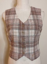 Vintage Wool Vest Waistcoat Womens S/M Brown White Plaid Secretary Handmade