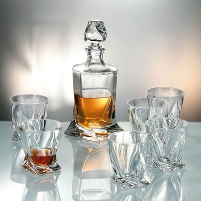 Bohemia Quadro Kristall geschliffenes Glas - Whisky Set 6+1