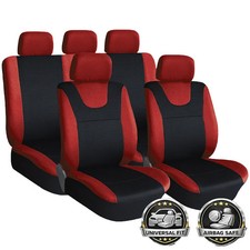 FOR LAND ROVER RANGE ROVER - 9pc Black Red Seat Cover Set Universal