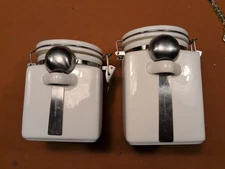 Vintage Oggi Mini Canisters W/ Clamp Tight Lids Ceramic Canisters Set of 2~White