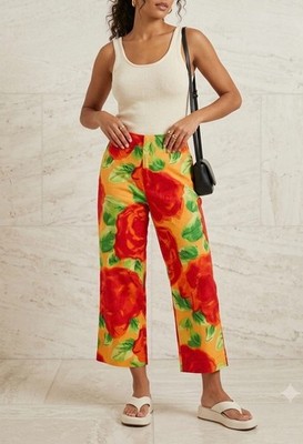 Vintage ''I Need Therapy'' Floral Print Straight Leg Capri Pants Sz 8 Y2K Dopamine