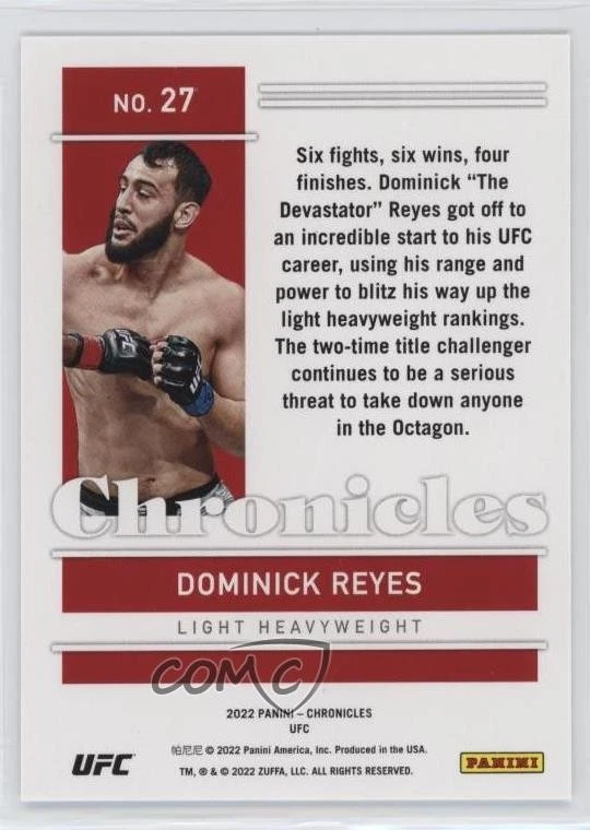 2022 Panini Chronicles UFC Blue /99 Dominick Reyes #27 - Image 2 of 2