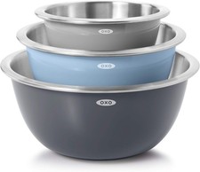 3Pc Stainless Steel Mixing Bowl Set Nesting Kitchen Bowls Blue Gray