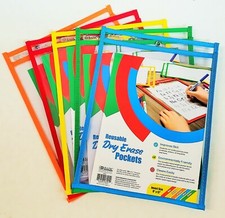 5-Pc 9" x 12" 5 Assorted Colors Reusable Dry Erase Pockets