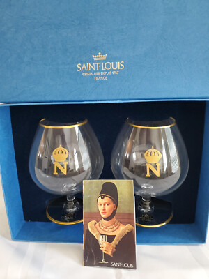 Brandy/cognac glasses Saint Louis Cristal set of 2; 6'' tall trimmed w/gold