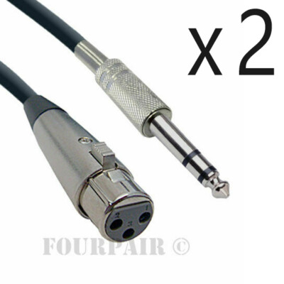 2 Pack - 10ft XLR 3-Pin Female to 1/4'' Stereo TRS Shielded Microphone Mic Cable