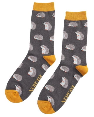 MR HERON Hedgehog Socks Mens Boys 7-11 Grey 1 Pair Christmas Gift New With Tags