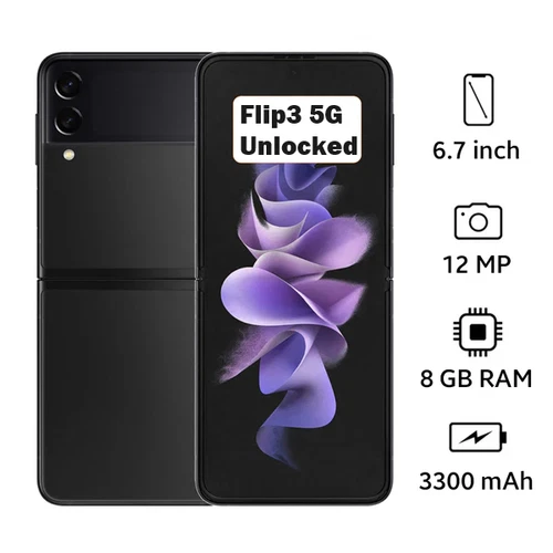 Samsung Galaxy Z Flip3 5G SM-F711U 128GB GSM entsperrt 6,7 Zoll Phantom Black A+US - Bild 2 von 3
