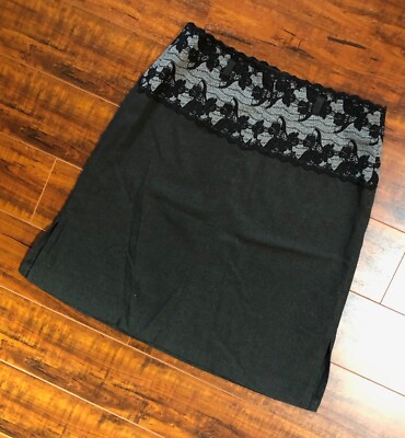 SHARAGANO Paris sz Talle 3 Chic High Waist Stretch Pencil Lace Black Gray Skirt 