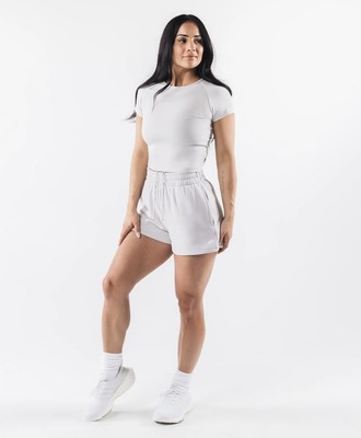 NWT ALPHALETE Women s Athletics Fleece Sweat Short White Smoke Size SMALL cotton