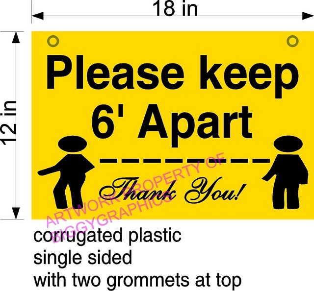 12" X 18" CORRUGATED PLASTIC SIGN PLEASE STAND 6� APART