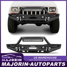 Front / Rear For 1983-2001 JEEP Cherokee Bumper w/ Winch Plate & LED Lights Set