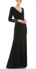MAC DUGGAL 55712 BEADED CUFF LONG SLEEVE WRAP OVER TRUMPET BLACK GOWN  12
