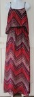 UMGEE USA Boutique Red Purple Black Sleeveless Boho Chevron Tier Maxi Dress SM