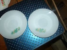 2 Vintage Anchor Hocking Fire King blue  Flower White Milk Glass Saucers