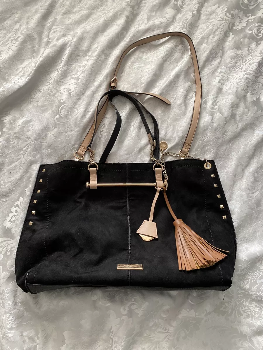 River Island Black Handbag, Tan Tassle And Gold Studded