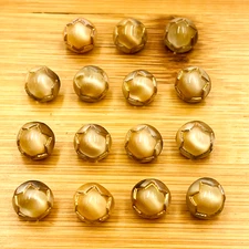 Beige Round Dome Glass VTG Moonglow Button (Set 15)Gold Lustre Prong Edge Shank