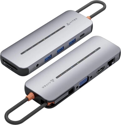 PWAYTEK USB C dockingstation en hub 10-in-1, 2x4K HDMI, VGA, drievoudige monitor, 100W PD, 5Gbps USB 3.0, SD/TF, Ethernet, audio voor laptop, compatibel met MacBook/Dell/HP/Lenovo/Surface