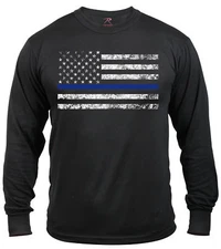 Thin Blue Line Long Sleeve T-Shirt Black Mens Police Law Enforcement Rothco 3925