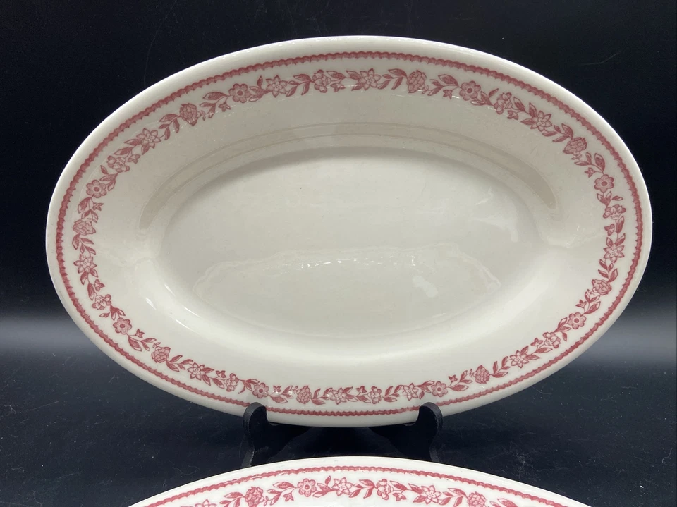 pair of buffalo china platters white w/ red floral trim 13.25” X 9.25” - Image 3 of 4