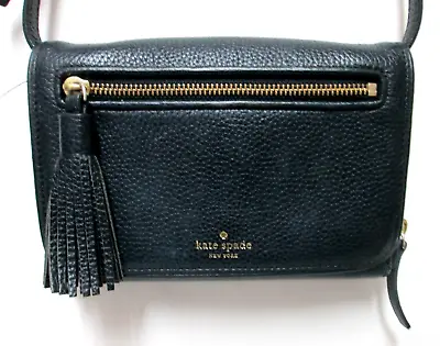 Kopen Kate Spade Black Leather Tassel Crossbody Purse Organizer Wallet Small Back Pkt