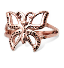 Solid 10K Rose Gold Butterfly Ring Large Pierced Butterfly, Sizes 3 - 9