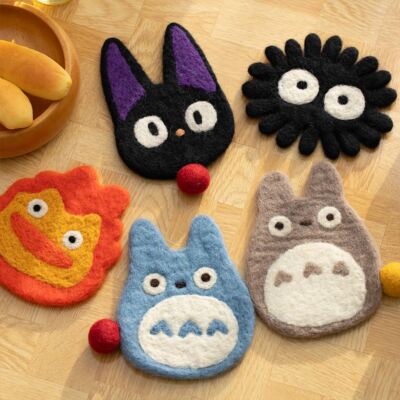 Ghibli Handmade Wool Felt 5 Coasters Set Totoro Jiji Calcifer Soot