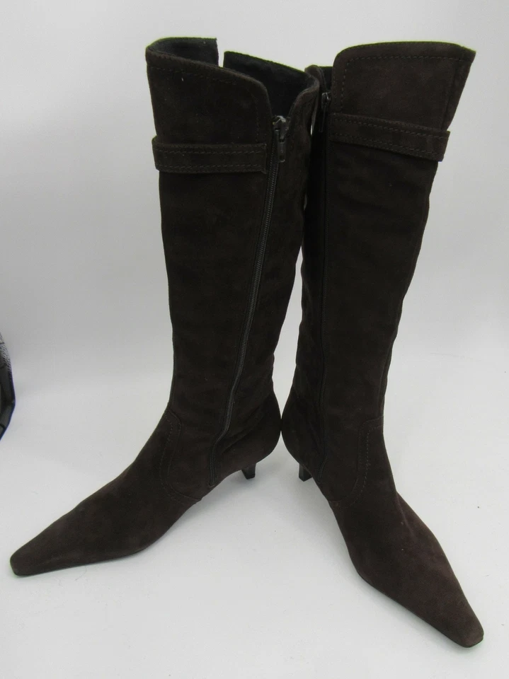 Bota de aguja Peter Kaiser marrón gamuza punta hasta la rodilla talla 9,5 Foto 3 de 4