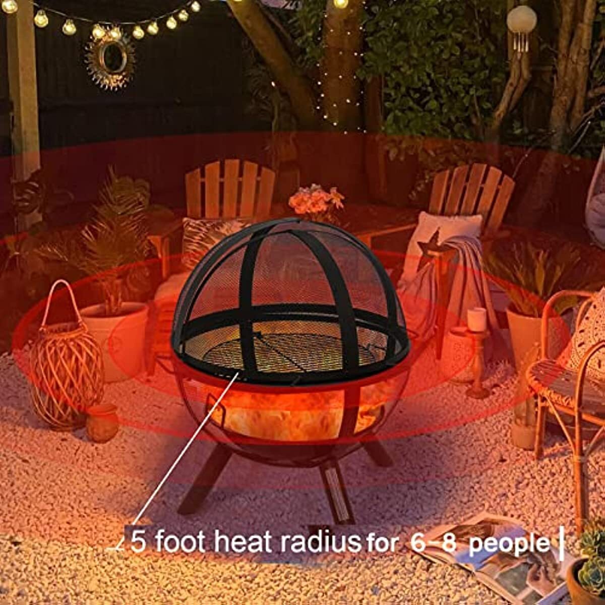 34" Wood Burning Fire Pit BBQ Grill Lid w/ Mesh Spark Screen for