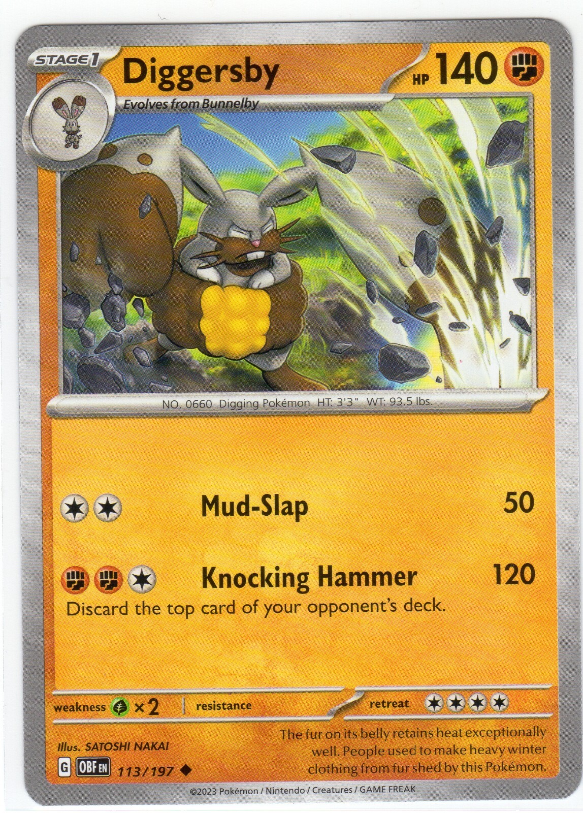 Pokemon TCG Diggersby 113/197 Sv03: Obsidian Flames Regular Uncommon Card 2023