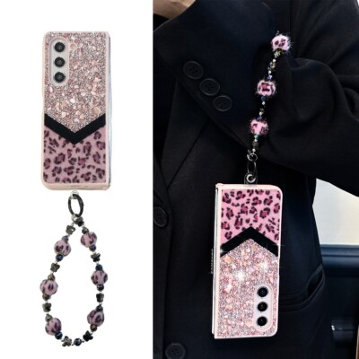 Leopard print plush stitching Bling Bracelet Case For Samsung Galaxy Fold 6/5/4